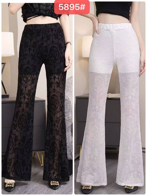 Ladies Low Waist Mesh Lace Bell Bottom Pant
